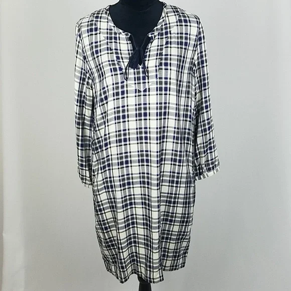 Madewell women S plaid Artiste tunic dress Lagenlook Relax Vacation - Picture 2 of 7